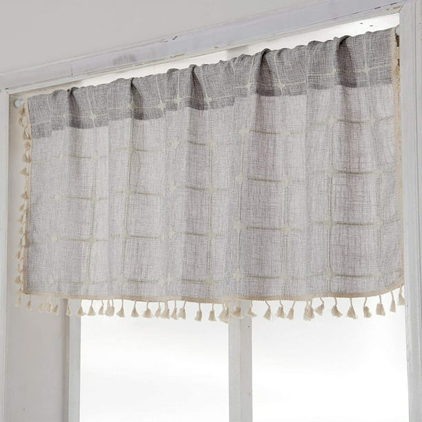 Country Cottage Kitchen Curtain Cotton Linen Short Curtain Window Valance Panel 
